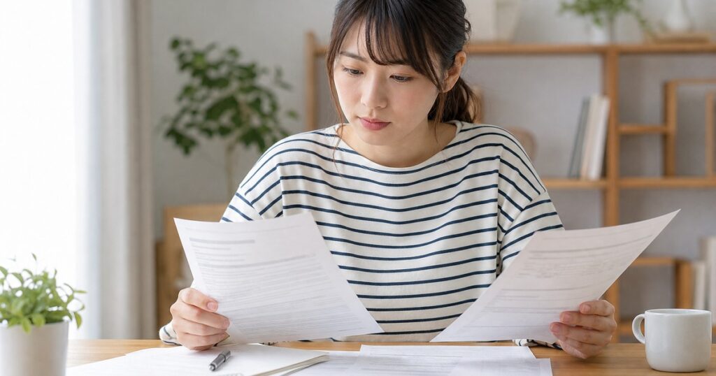 資料を読みながら治療について調べる日本人女性