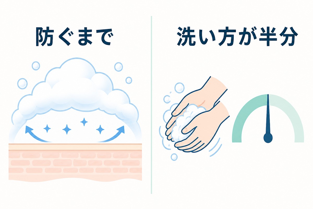 洗顔の役割と洗い方の重要性を示す図解