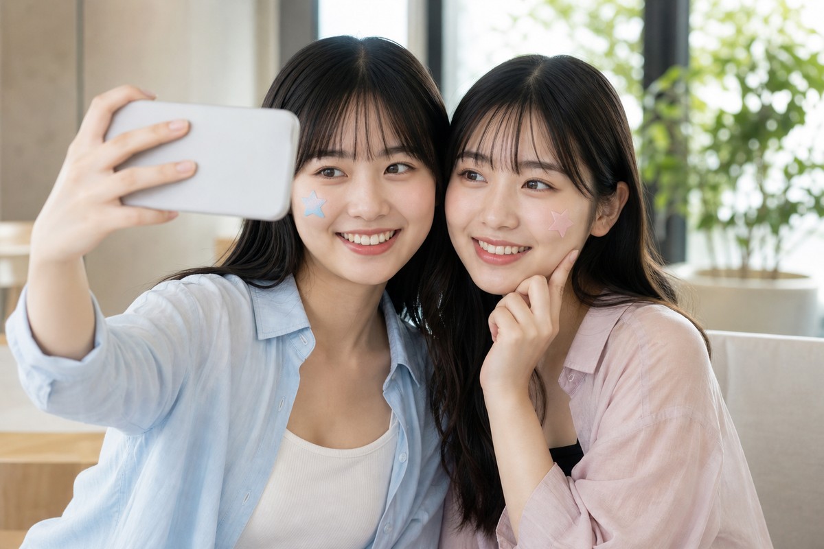 星型パッチをアクセサリー感覚で楽しむ日本人の若い女性たち