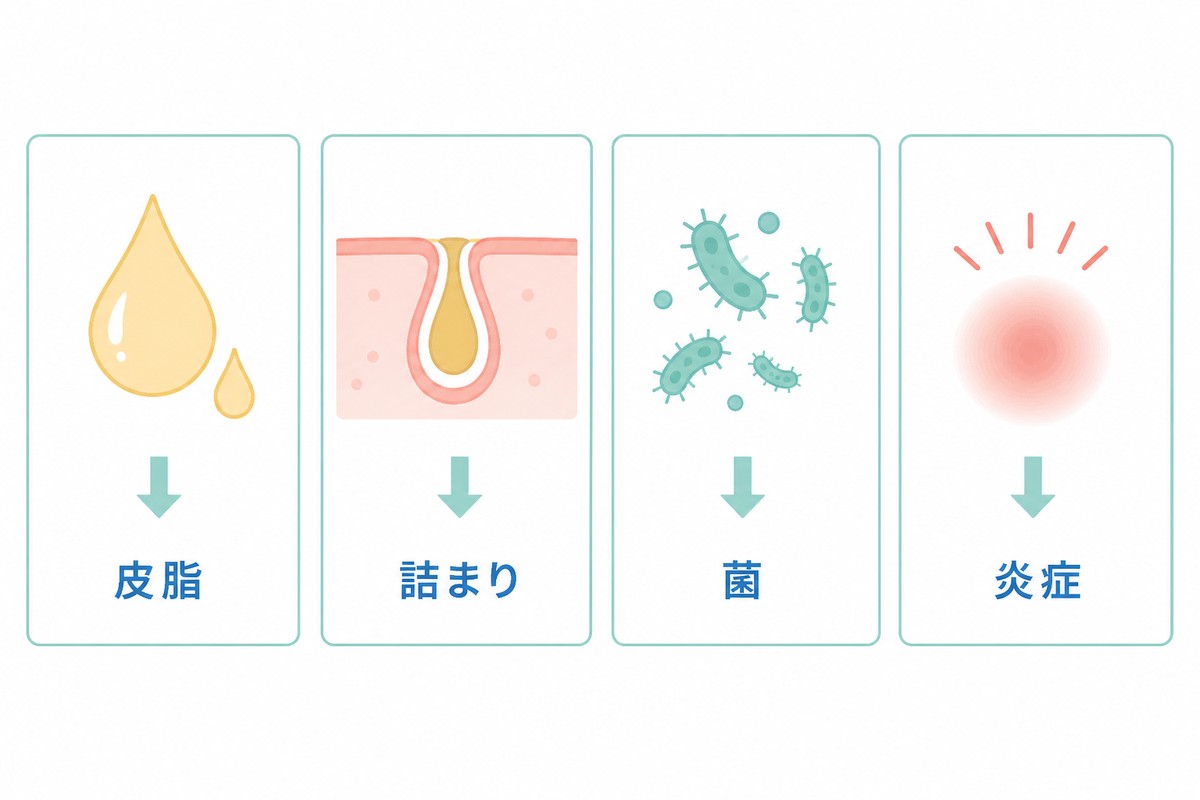 ニキビの4要因への作用を示す図解