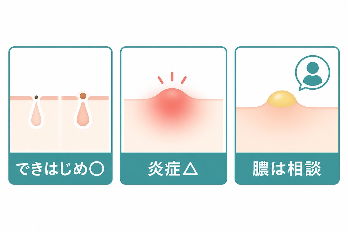 ニキビの種類別の適否を示す一覧図