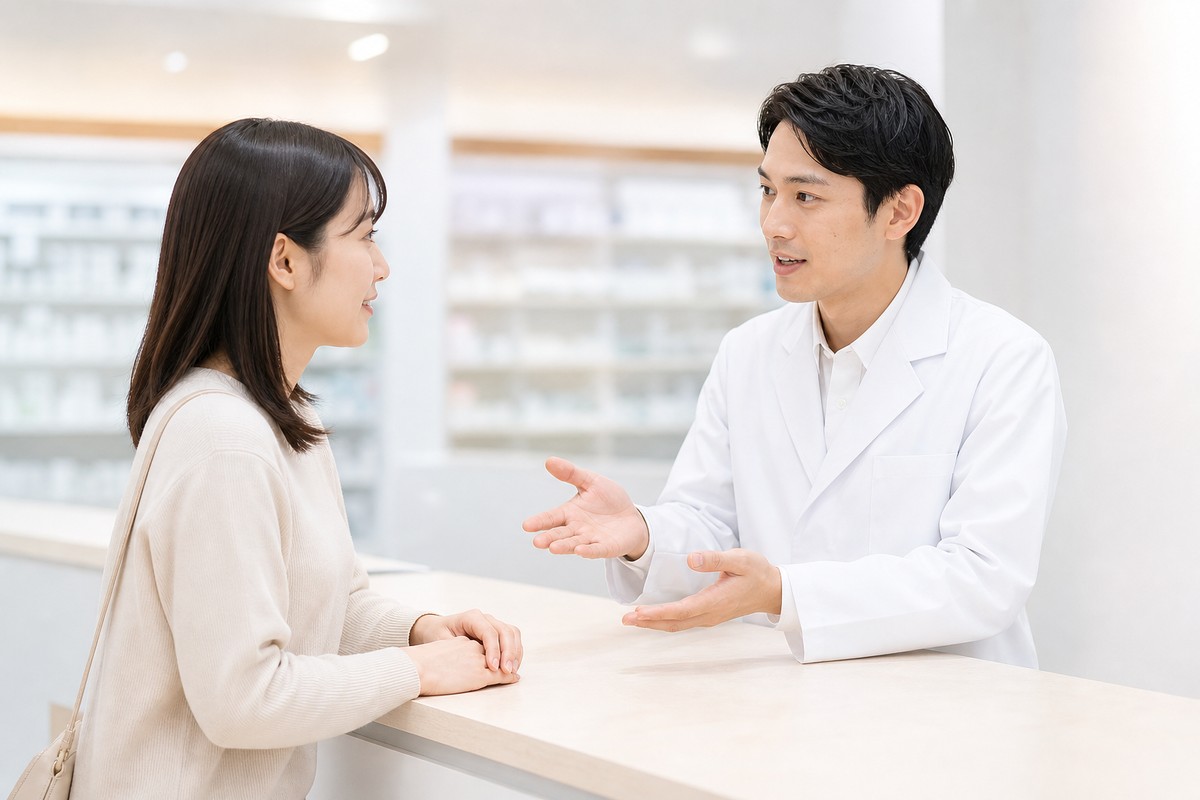 薬局で薬剤師の説明を受けるイメージ