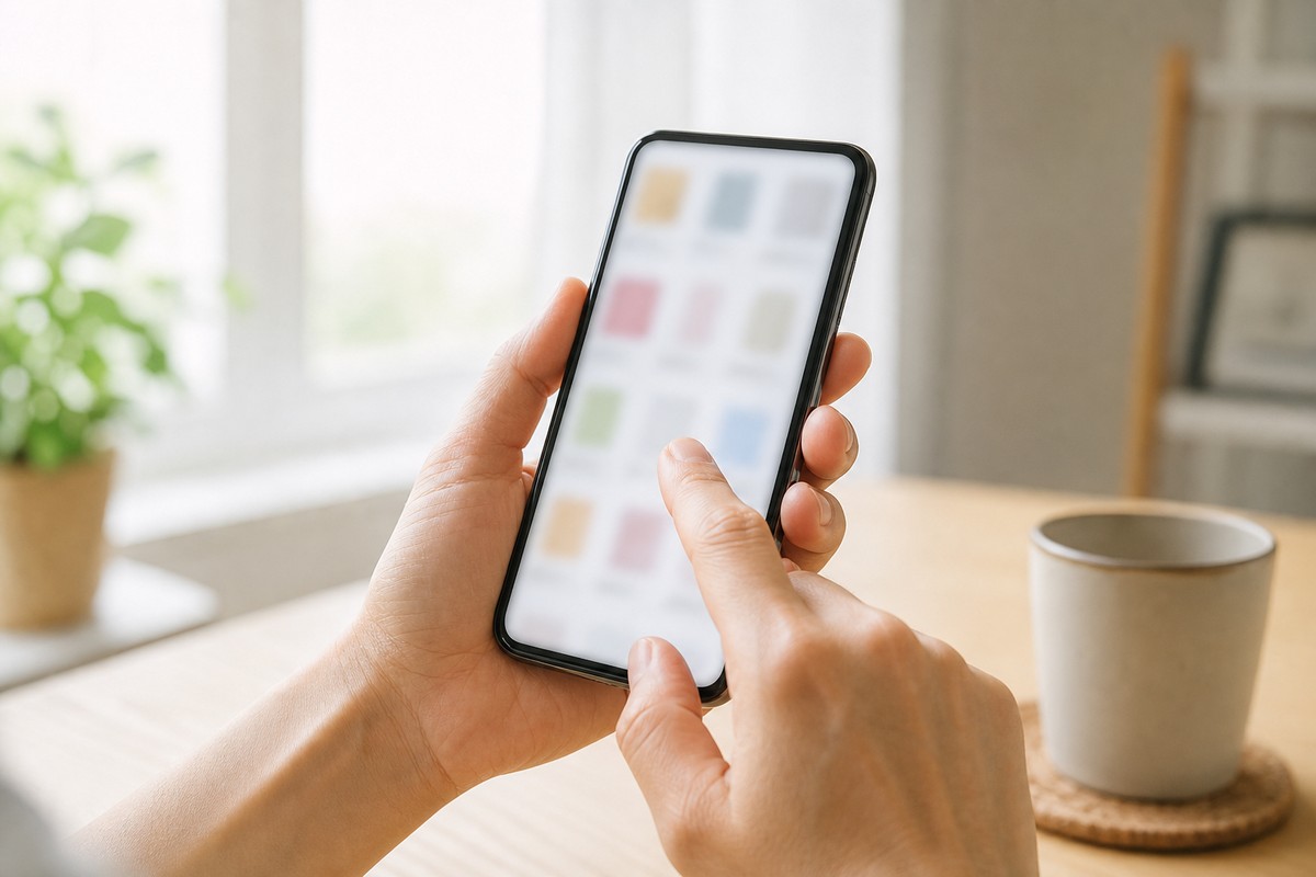スマートフォンで通販の商品を選ぶ手元