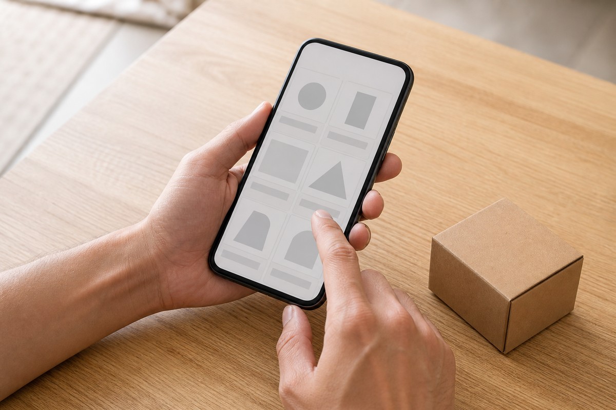 スマートフォンで通販サイトの商品ページを見る手元