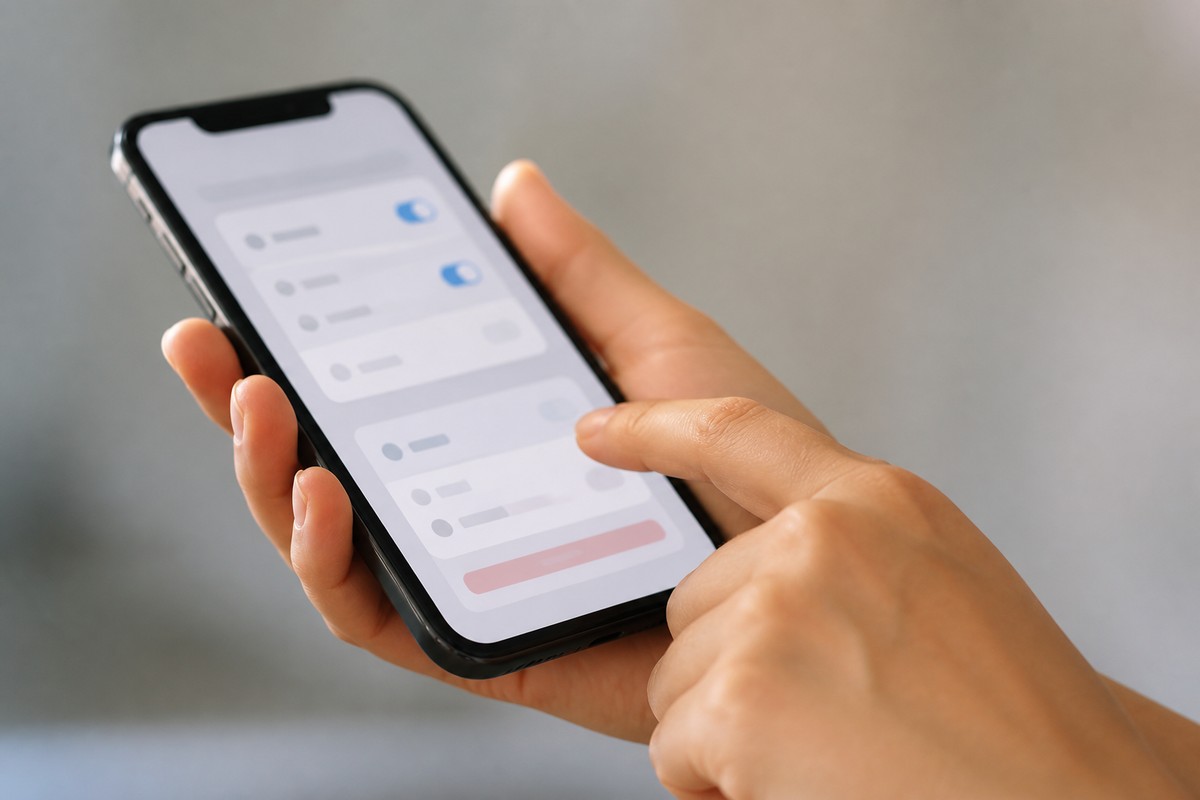 スマートフォンのマイページ画面を操作する手元