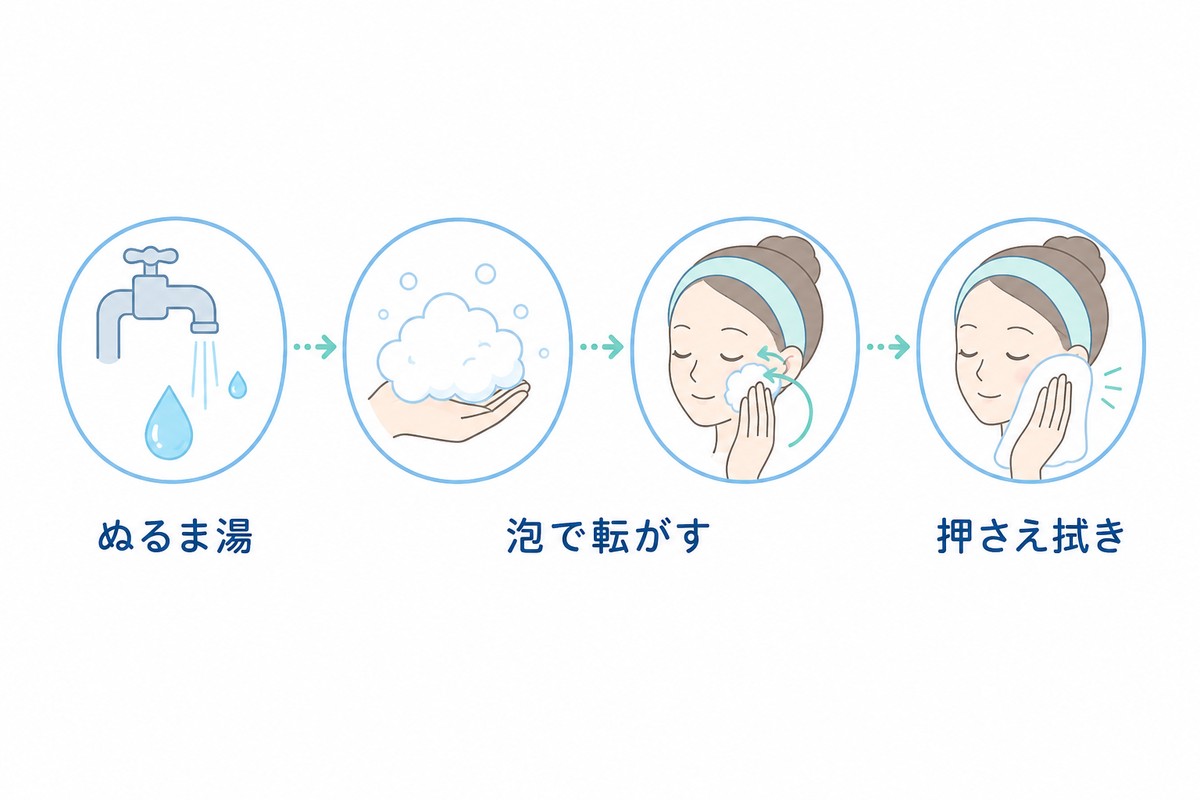 正しい洗い方のステップを示す図解