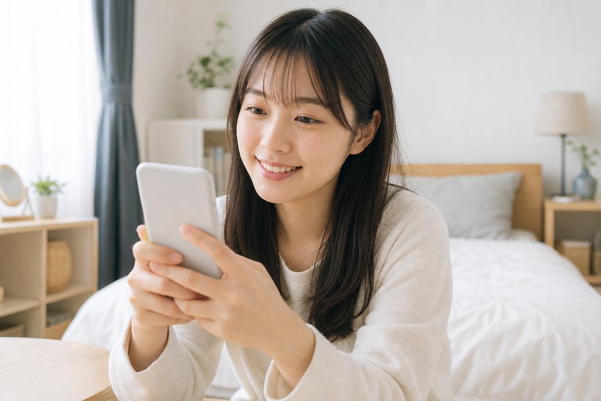 疑問が解決して明るい表情の日本人の若い女性