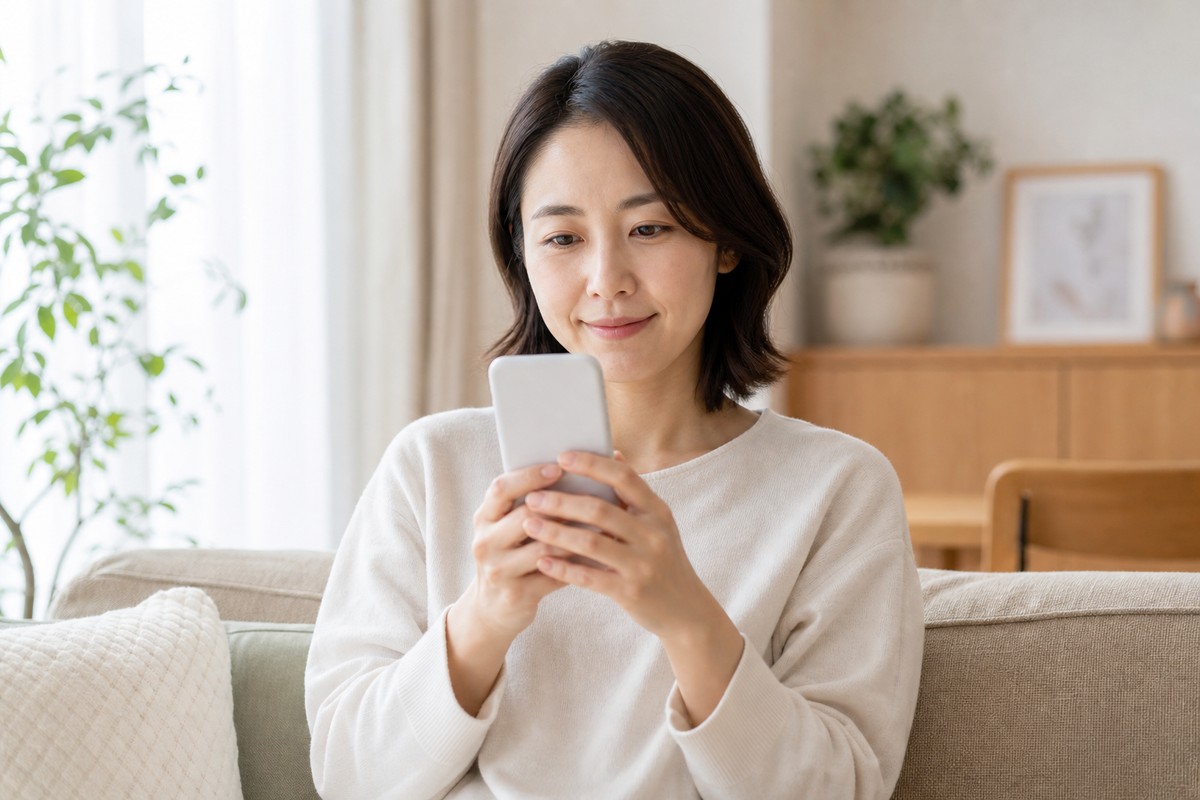 疑問が解決して安心した表情の日本人女性