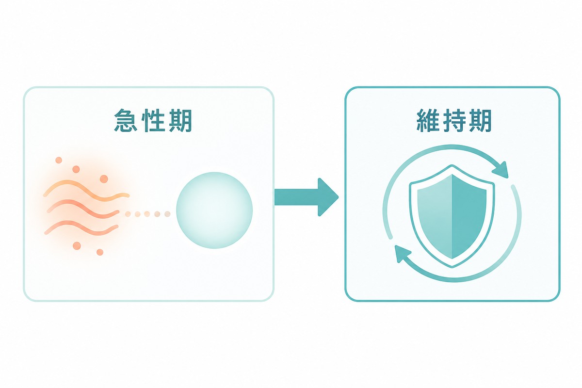 急性期から維持期への治療の流れを示すタイムライン図