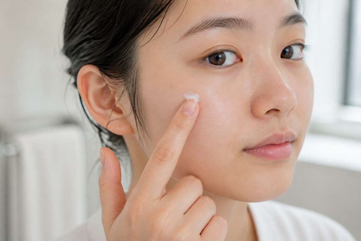 洗顔後にクリームを塗る手元