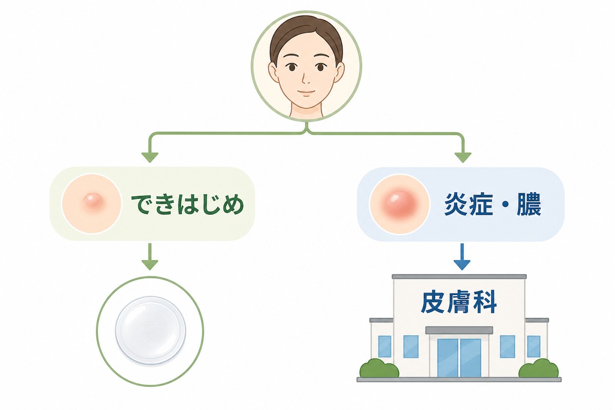 セルフケアで良い場合と皮膚科に行くべき場合の分岐図