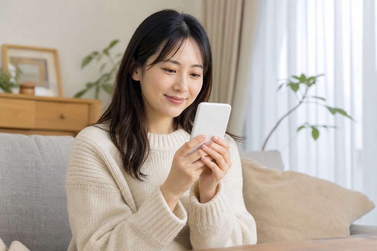 疑問が解決して安心した表情の日本人女性