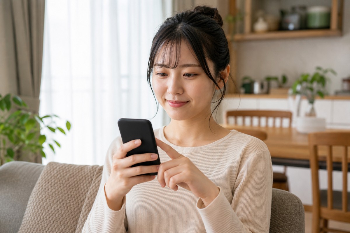 疑問が解決して安心した表情の日本人女性