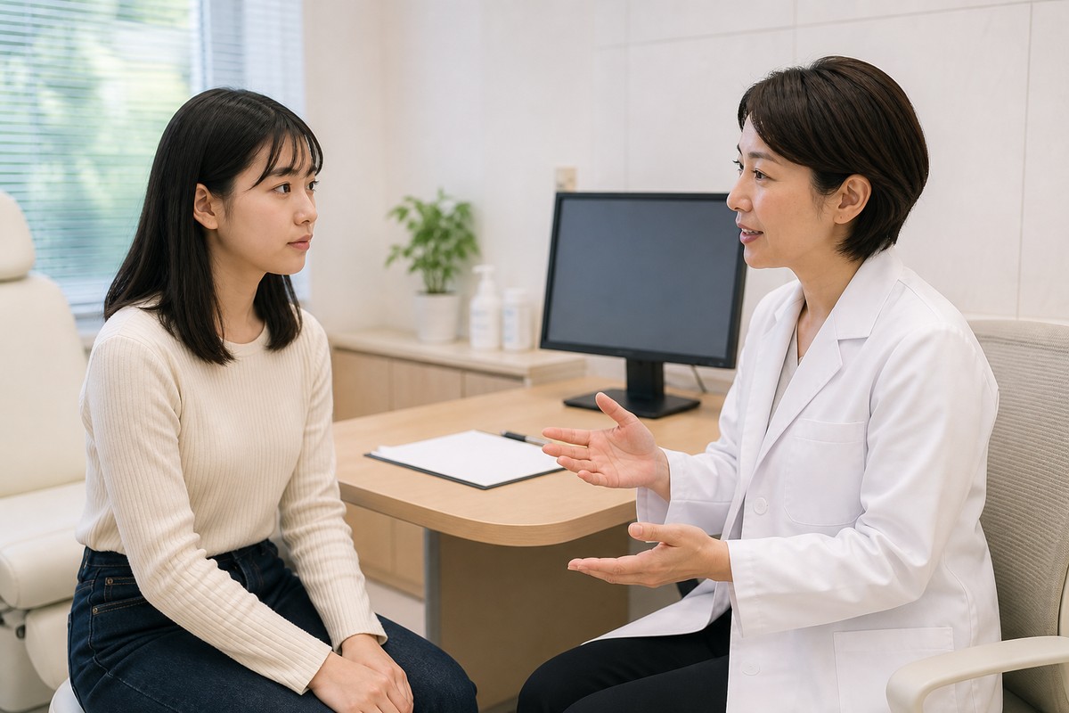 皮膚科で相談する学生のイメージ