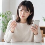 処方された塗り薬について調べる日本人女性
