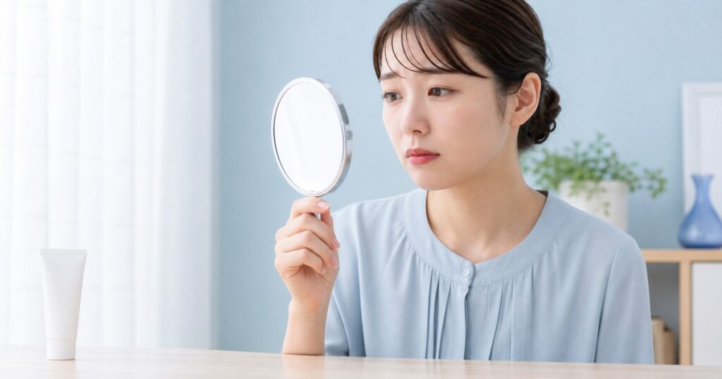 ニキビの塗り薬の副作用について調べる日本人女性