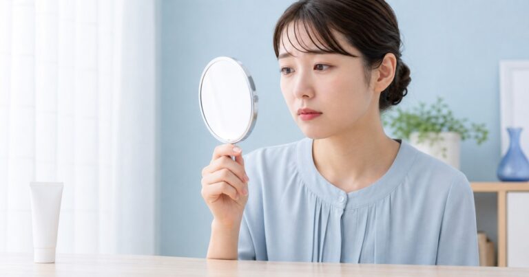 ニキビの塗り薬の副作用について調べる日本人女性