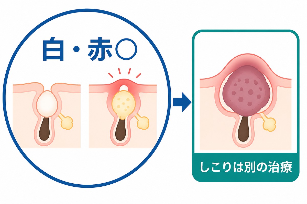 ニキビの種類別の適否を示す図解