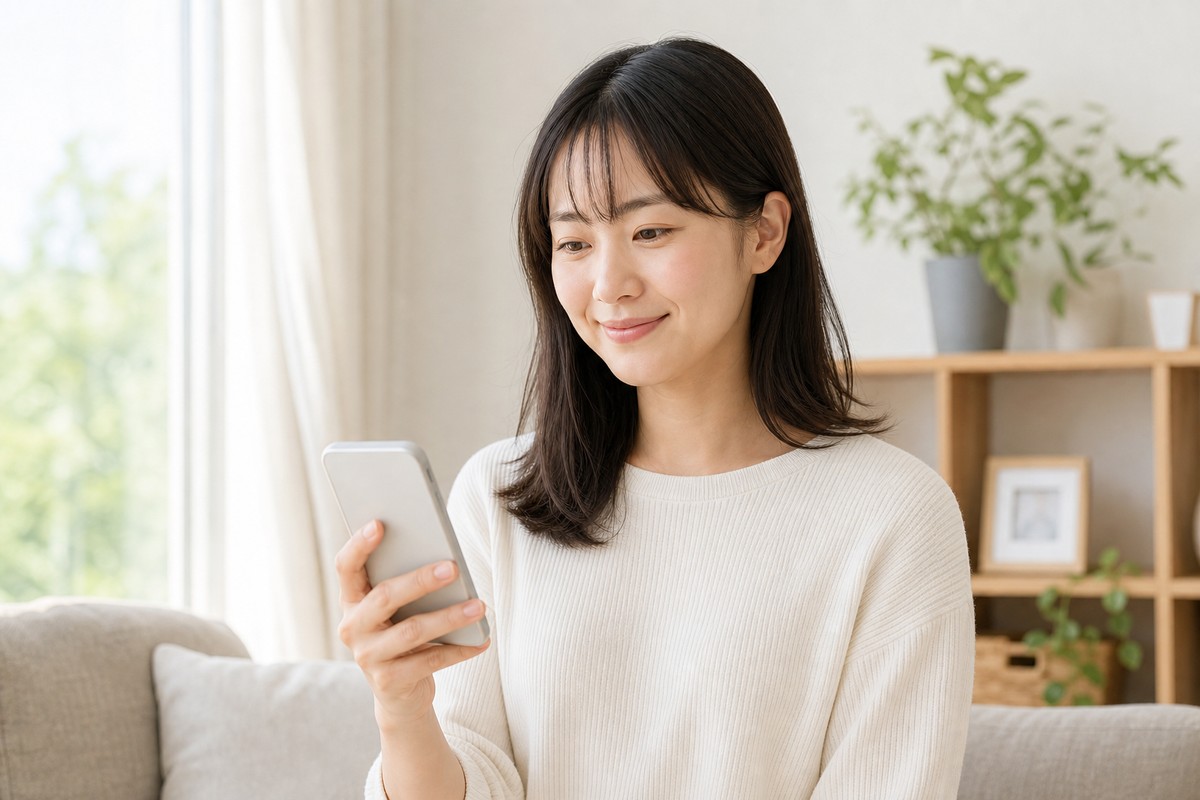 疑問が解決して安心した表情の日本人女性