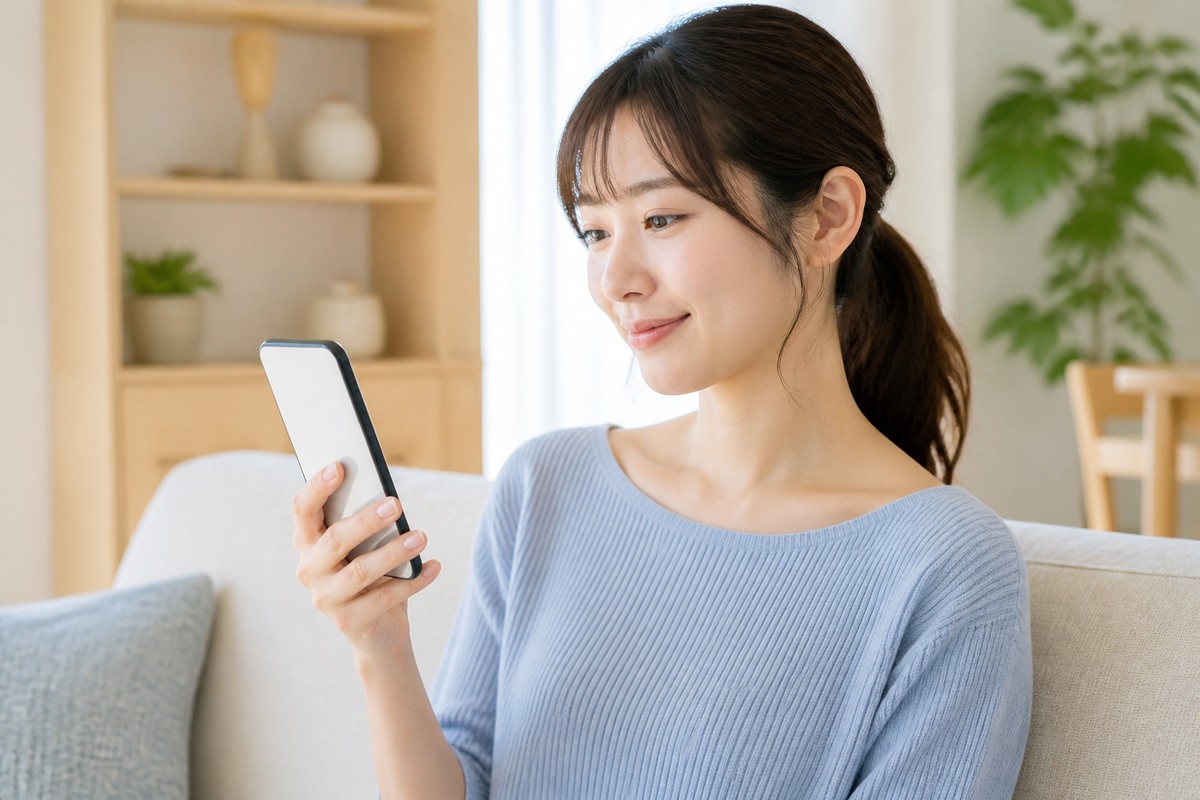 疑問が解決して安心した表情の日本人女性