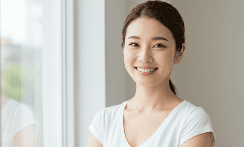 健康的な肌を手に入れた笑顔の日本人女性