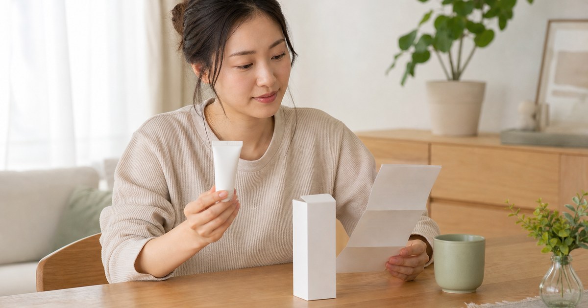 市販薬の成分や使い方を確認しながら選ぶ日本人女性