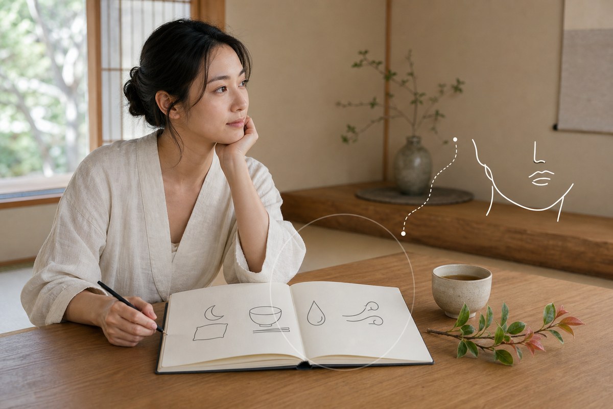 生活リズムを振り返る東洋医学的な見方をイメージする女性