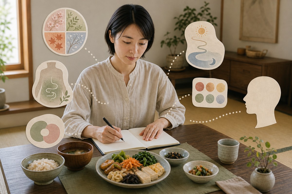 食事と体質を生活観察の一つの見方として整理する女性