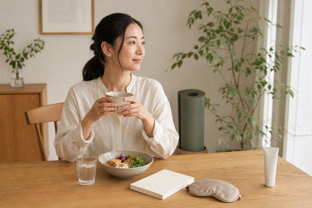 食事・水分・睡眠・軽い運動とスキンケアを無理なく整える30代女性
