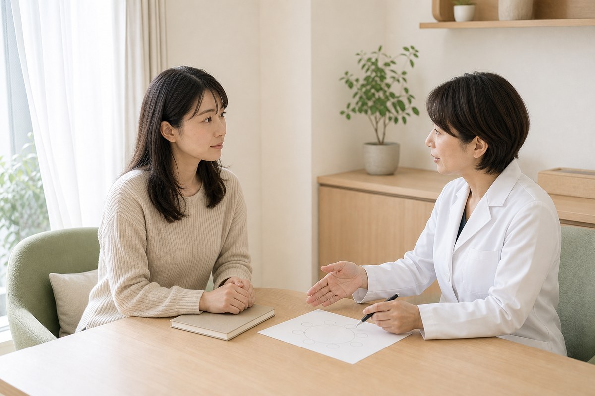 繰り返すニキビについて皮膚科医に再相談する日本人女性