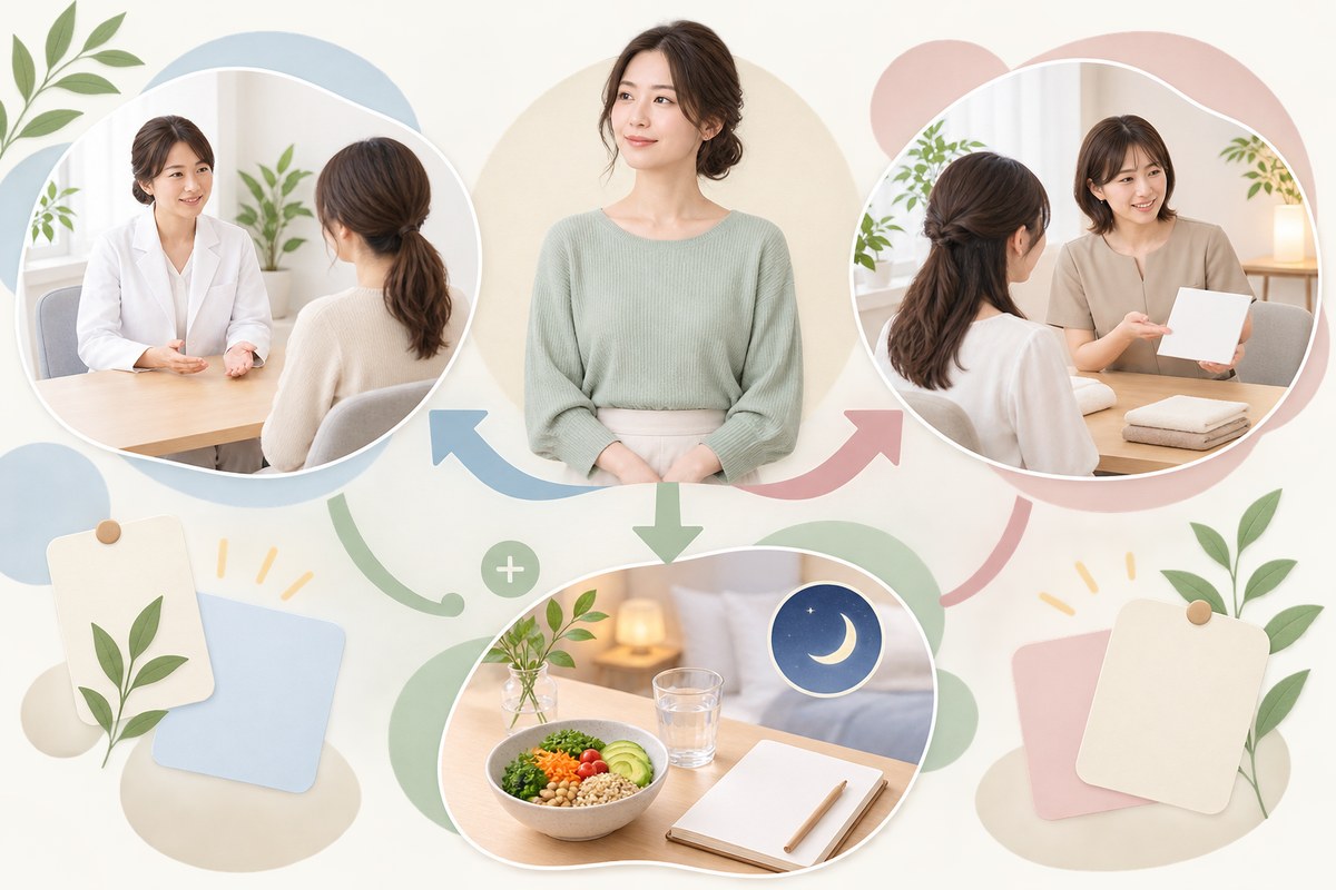 皮膚科相談・サロン相談・生活習慣の見直しを並列に示す図