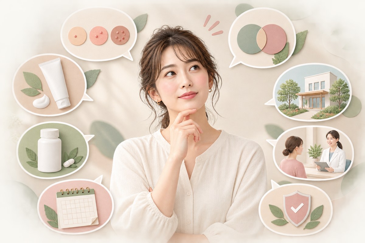 大人ニキビ市販薬のよくある疑問を整理する日本人女性の図