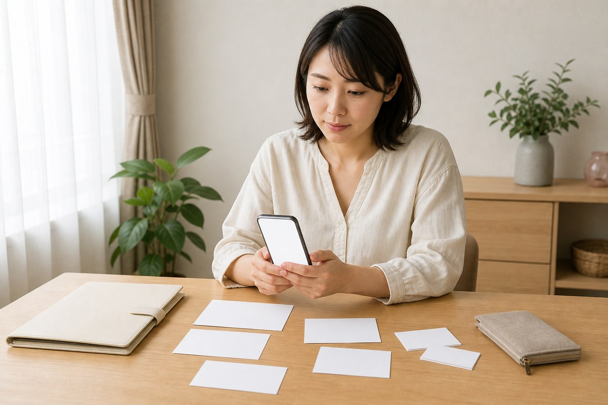 スマホと無地カードで回数や料金の疑問を整理する日本人女性