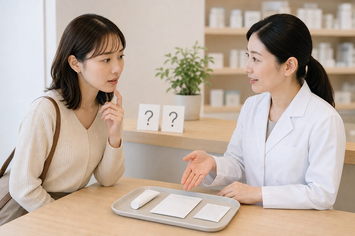 市販薬・処方薬・漢方について薬剤師に質問する日本人女性