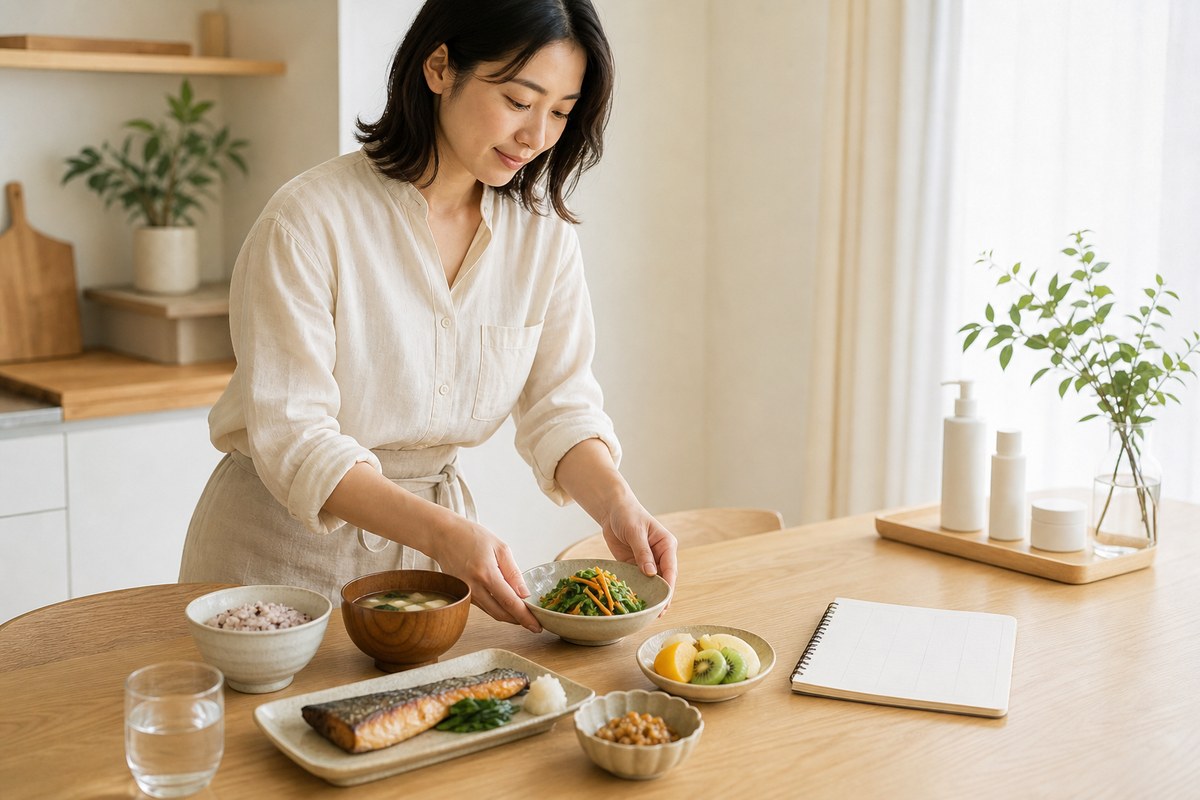 食事と外側ケアを無理なく整える日本人女性