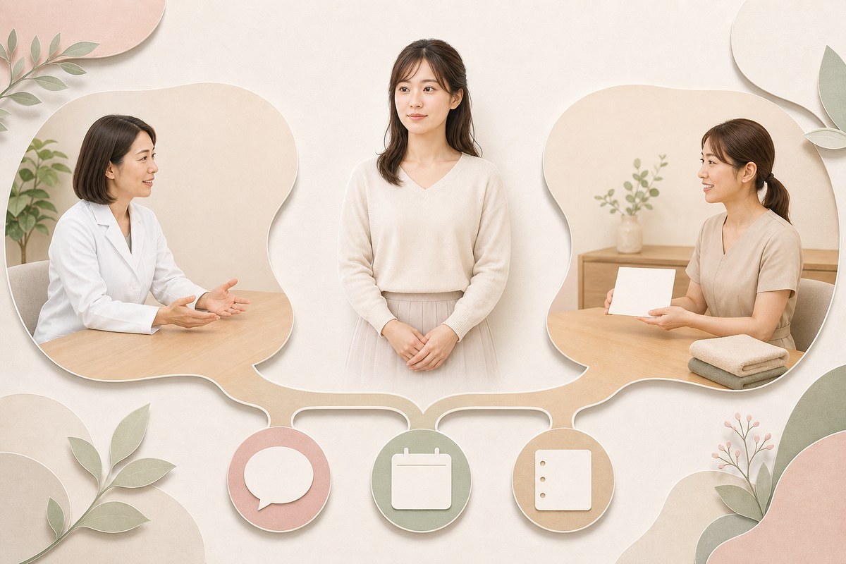 皮膚科相談と非医療のサロン相談という2つの支援先を並列に示す図