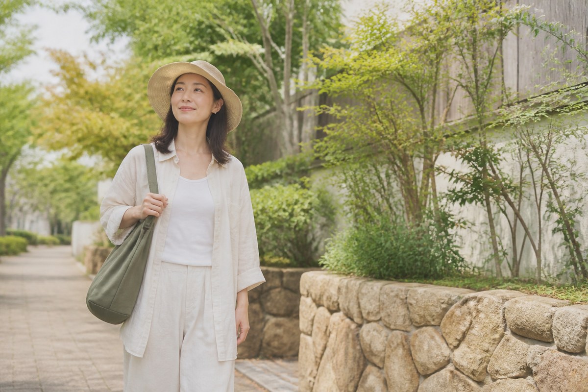 肌を守りながら穏やかに日常を過ごす日本人女性