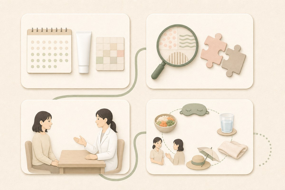 ニキビ薬が効かないときの見直し順序を示す図