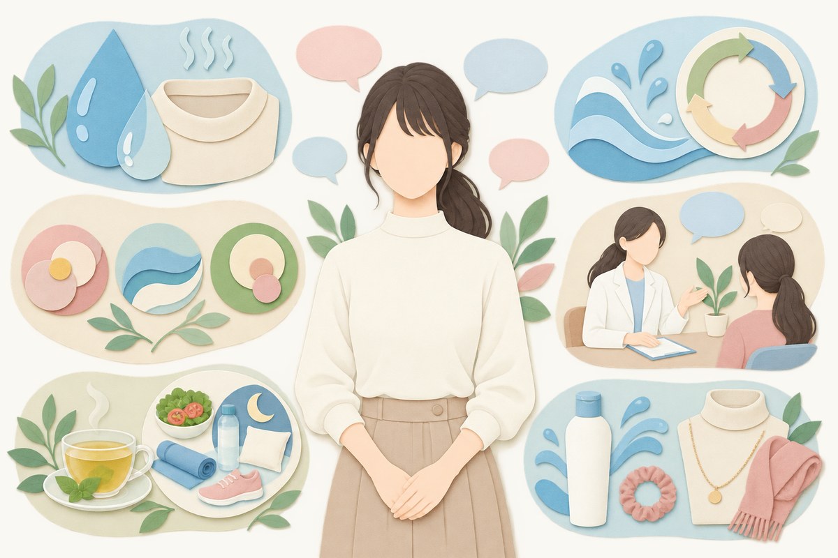 汗・衣服・生活習慣・すすぎ・相談先など首ニキビのFAQを示す図