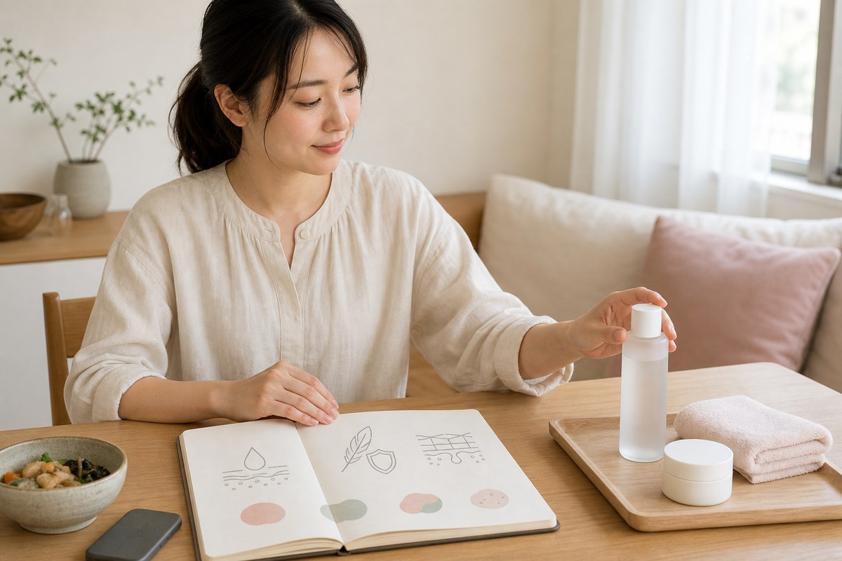 自分の肌質に合わせた化粧水の選び方を整理する日本人女性